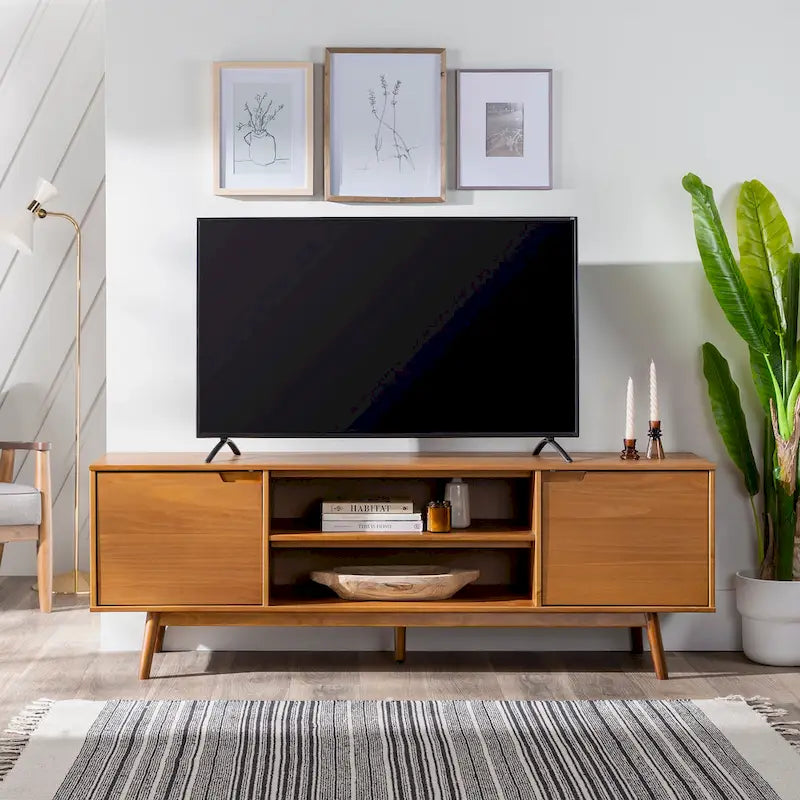 Meuble TV en bois massif de style Mid-Century Middlebrook de 70 po