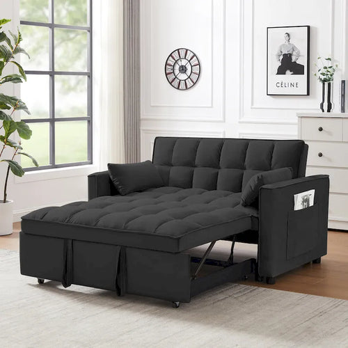 Canapé-lit gigogne Black 55.2 Velvet avec coussins décoratifs et poches latérales