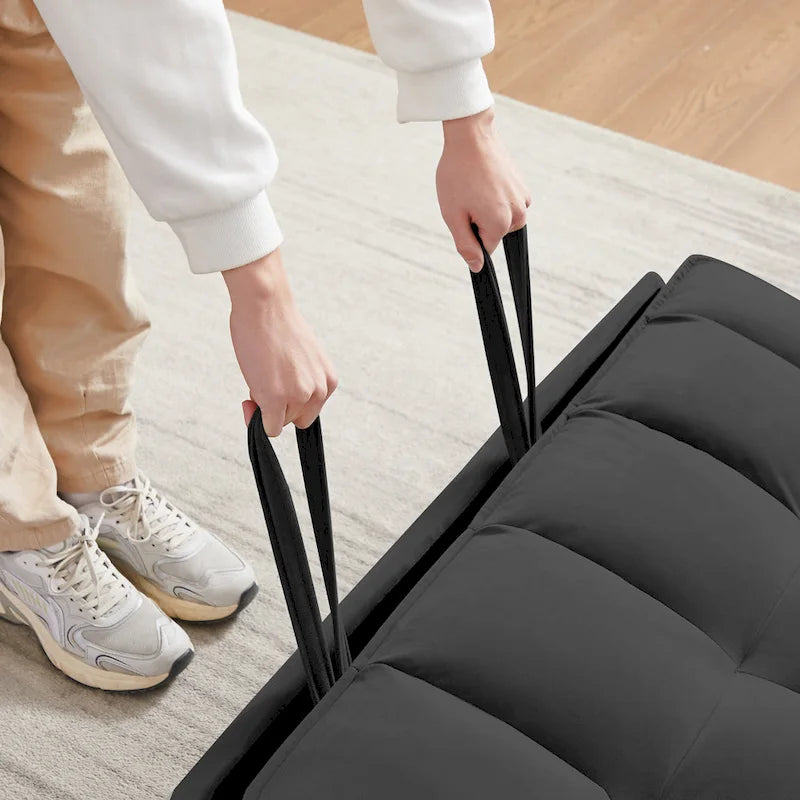 Canapé-lit gigogne Black 55.2 Velvet avec coussins décoratifs et poches latérales