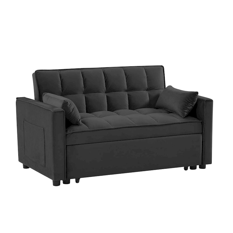 Canapé-lit gigogne Black 55.2 Velvet avec coussins décoratifs et poches latérales