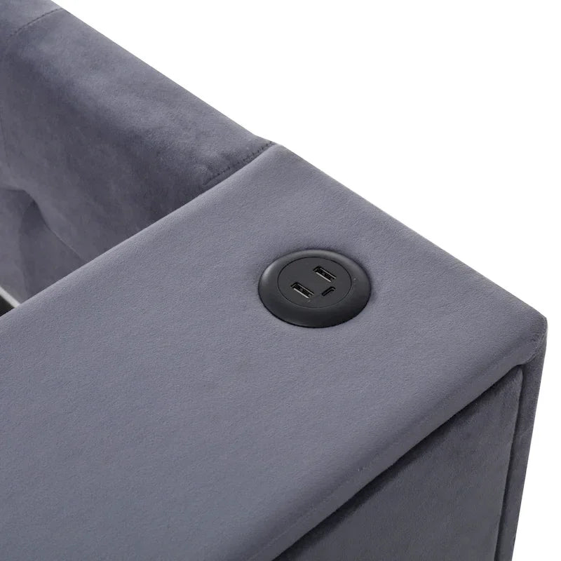 Cadre de lit de repos rembourré en velours avec ports de chargement USB et rangement