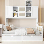 Lit de jour double avec tiroirs de rangement, armoire et étagère, construction en bois robuste