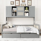 Lit de jour double avec tiroirs de rangement, armoire et étagère, construction en bois robuste