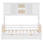 Lit de jour double avec tiroirs de rangement, armoire et étagère, construction en bois robuste