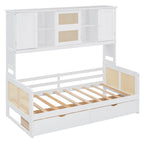 Lit de jour double avec tiroirs de rangement, armoire et étagère, construction en bois robuste