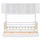 Lit de jour double avec tiroirs de rangement, armoire et étagère, construction en bois robuste