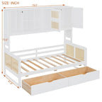 Lit de jour double avec tiroirs de rangement, armoire et étagère, construction en bois robuste