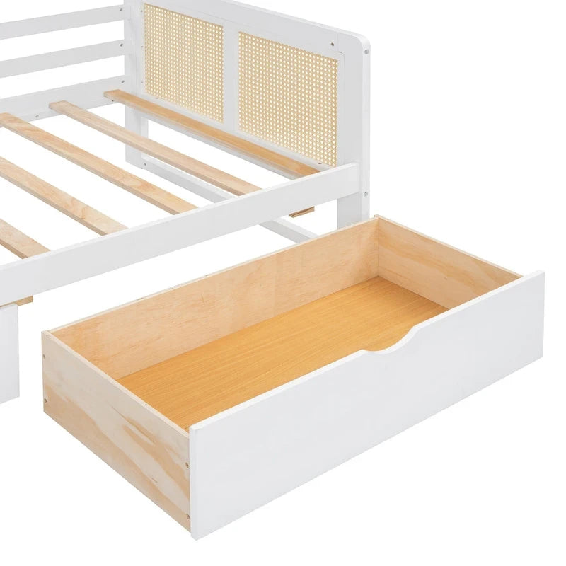 Lit de jour double avec tiroirs de rangement, armoire et étagère, construction en bois robuste