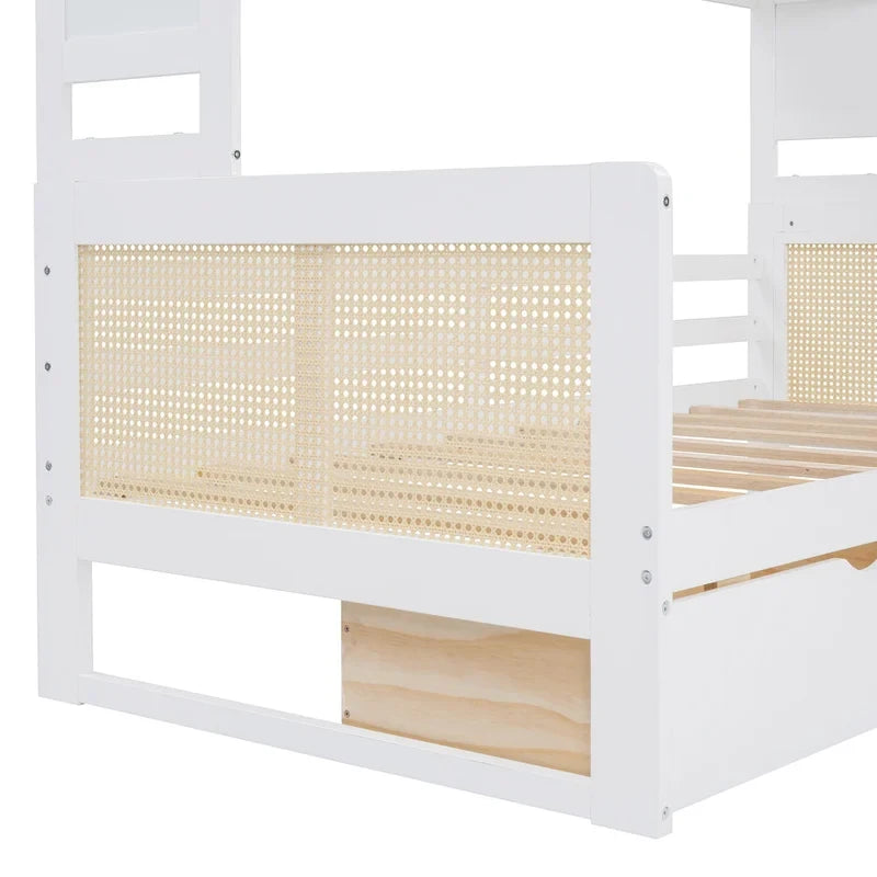 Lit de jour double avec tiroirs de rangement, armoire et étagère, construction en bois robuste