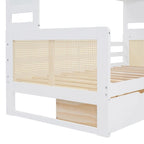 Lit de jour double avec tiroirs de rangement, armoire et étagère, construction en bois robuste
