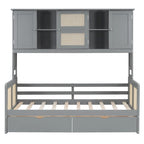 Lit de jour double avec tiroirs de rangement, armoire et étagère, construction en bois robuste