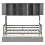 Lit de jour double avec tiroirs de rangement, armoire et étagère, construction en bois robuste