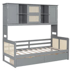 Lit de jour double avec tiroirs de rangement, armoire et étagère, construction en bois robuste