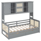 Lit de jour double avec tiroirs de rangement, armoire et étagère, construction en bois robuste