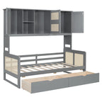 Lit de jour double avec tiroirs de rangement, armoire et étagère, construction en bois robuste