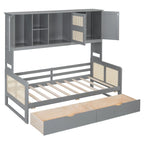 Lit de jour double avec tiroirs de rangement, armoire et étagère, construction en bois robuste