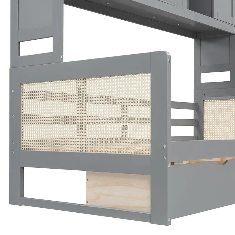 Lit de jour double avec tiroirs de rangement, armoire et étagère, construction en bois robuste