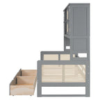 Lit de jour double avec tiroirs de rangement, armoire et étagère, construction en bois robuste