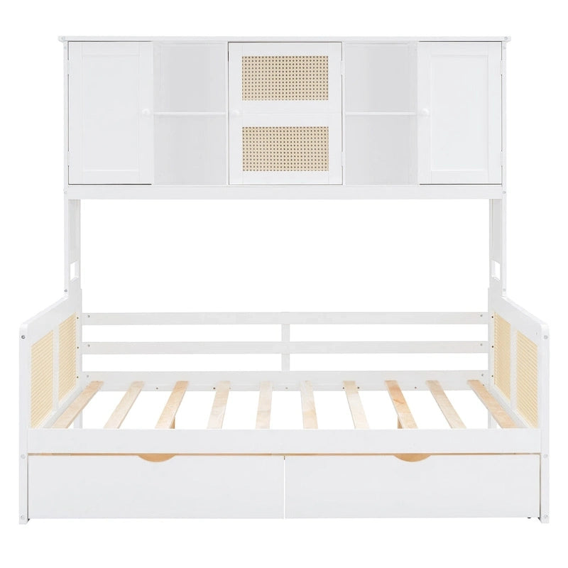 Lit de jour double avec tiroirs de rangement, armoire et étagère, construction en bois robuste