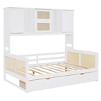 Lit de jour double avec tiroirs de rangement, armoire et étagère, construction en bois robuste