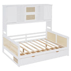Lit de jour double avec tiroirs de rangement, armoire et étagère, construction en bois robuste