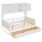 Lit de jour double avec tiroirs de rangement, armoire et étagère, construction en bois robuste