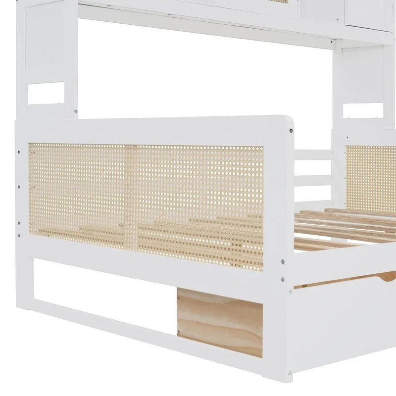 Lit de jour double avec tiroirs de rangement, armoire et étagère, construction en bois robuste