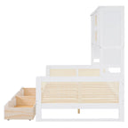 Lit de jour double avec tiroirs de rangement, armoire et étagère, construction en bois robuste