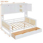 Lit de jour double avec tiroirs de rangement, armoire et étagère, construction en bois robuste