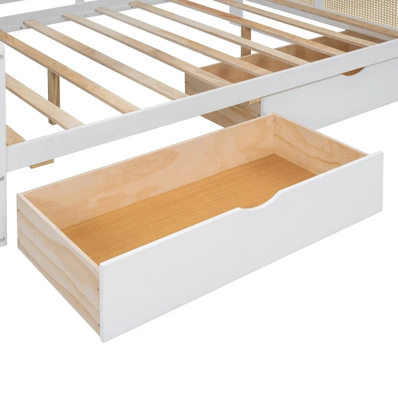 Lit de jour double avec tiroirs de rangement, armoire et étagère, construction en bois robuste