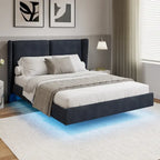 Lit plateforme flottant Queen Velvet avec lumières LED et 6 rangements