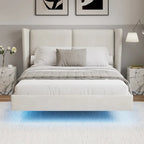 Lit plateforme flottant Queen Velvet avec lumières LED et 6 rangements
