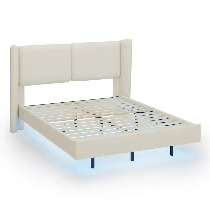 Lit plateforme flottant Queen Velvet avec lumières LED et 6 rangements