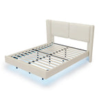 Lit plateforme flottant Queen Velvet avec lumières LED et 6 rangements