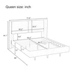 Lit plateforme flottant Queen Velvet avec lumières LED et 6 rangements