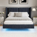 Lit plateforme flottant Queen Velvet avec lumières LED et 6 rangements