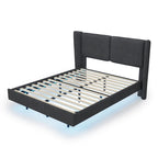Lit plateforme flottant Queen Velvet avec lumières LED et 6 rangements