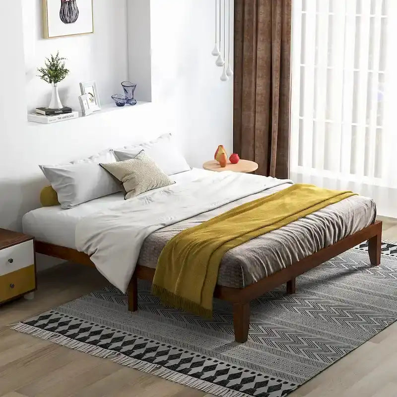 Costway Cadre de Lit King Size 14 Sommier à Lattes en Bois
