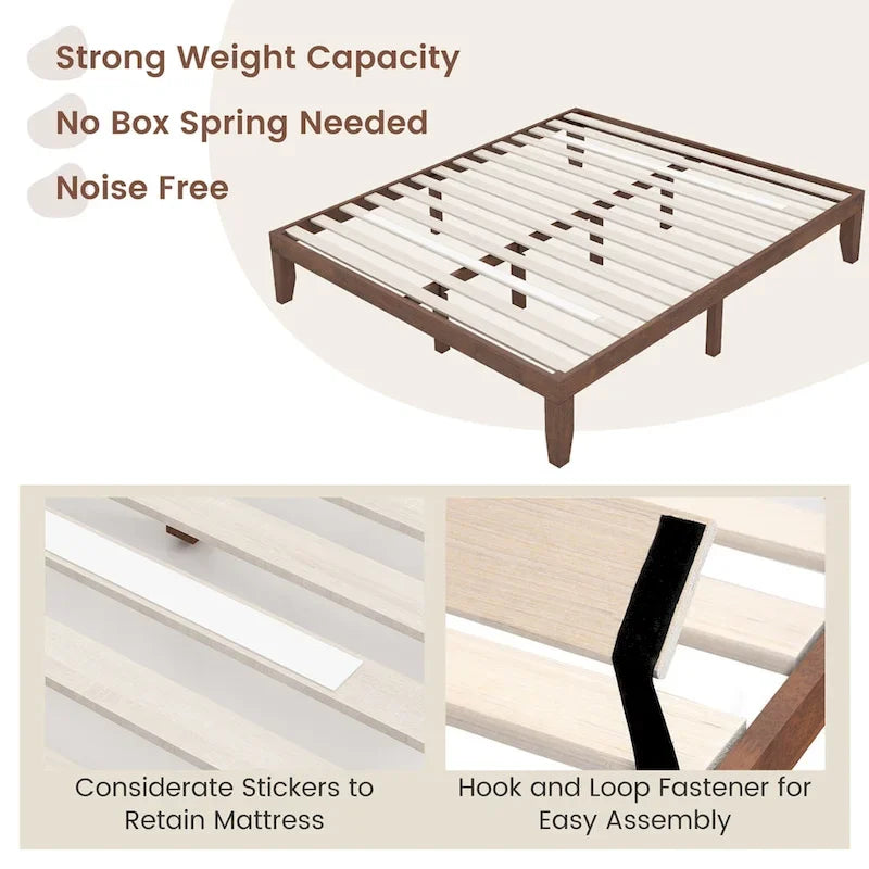 Costway Cadre de Lit King Size 14 Sommier à Lattes en Bois