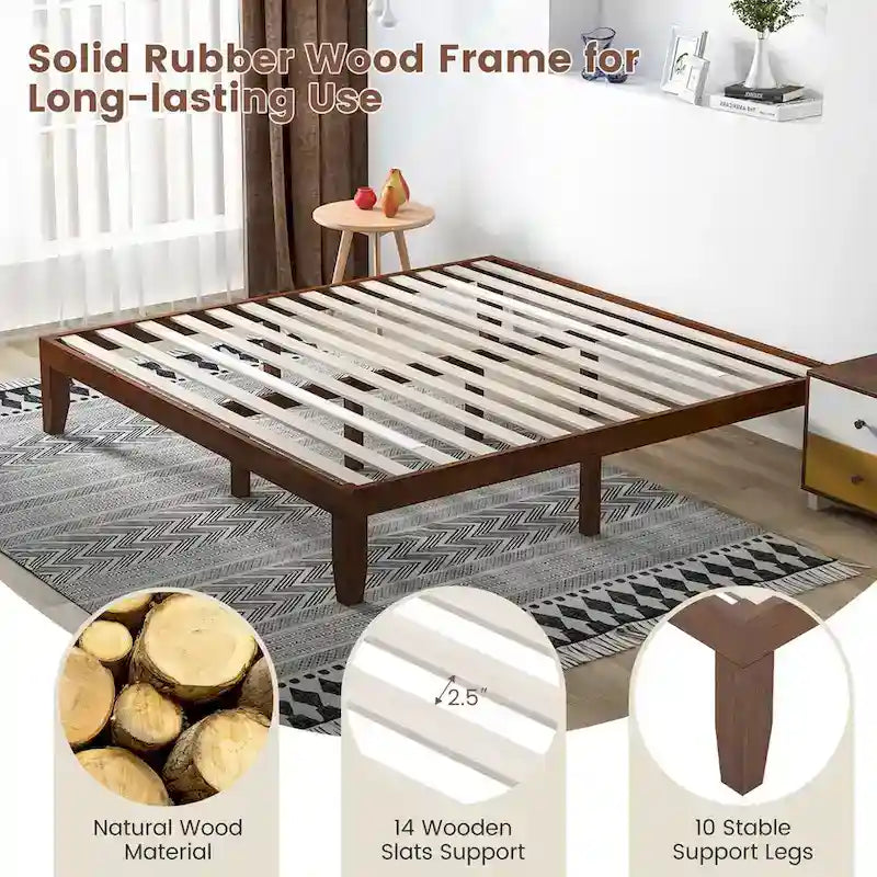 Costway Cadre de Lit King Size 14 Sommier à Lattes en Bois