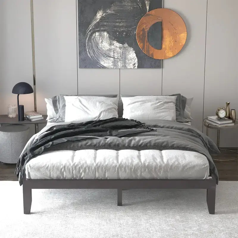 Costway Cadre de Lit King Size 14 Sommier à Lattes en Bois