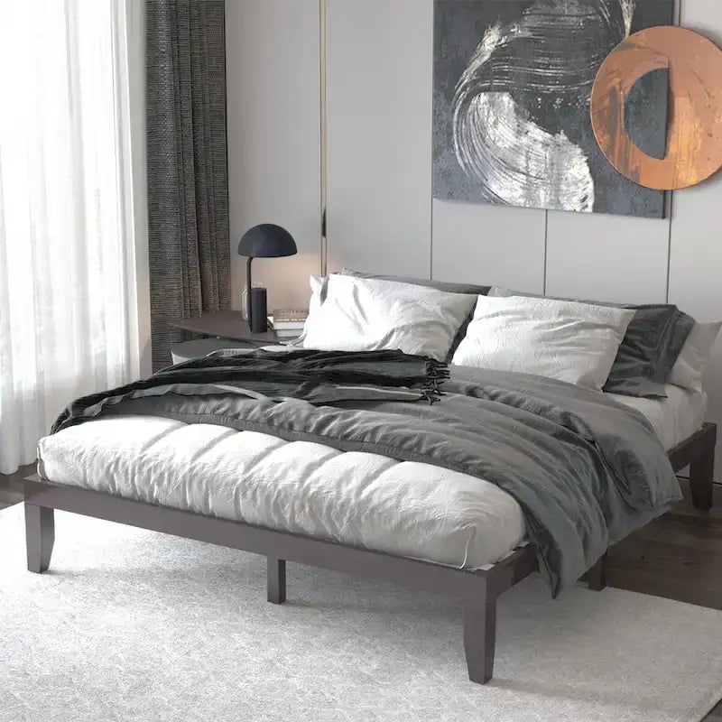 Costway Cadre de Lit King Size 14 Sommier à Lattes en Bois