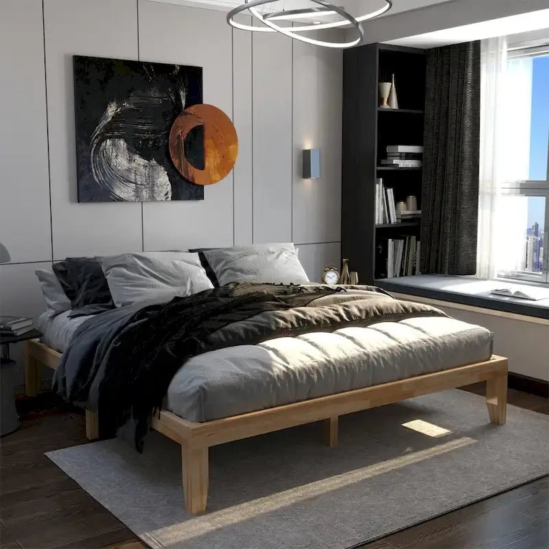 Costway Cadre de Lit King Size 14 Sommier à Lattes en Bois