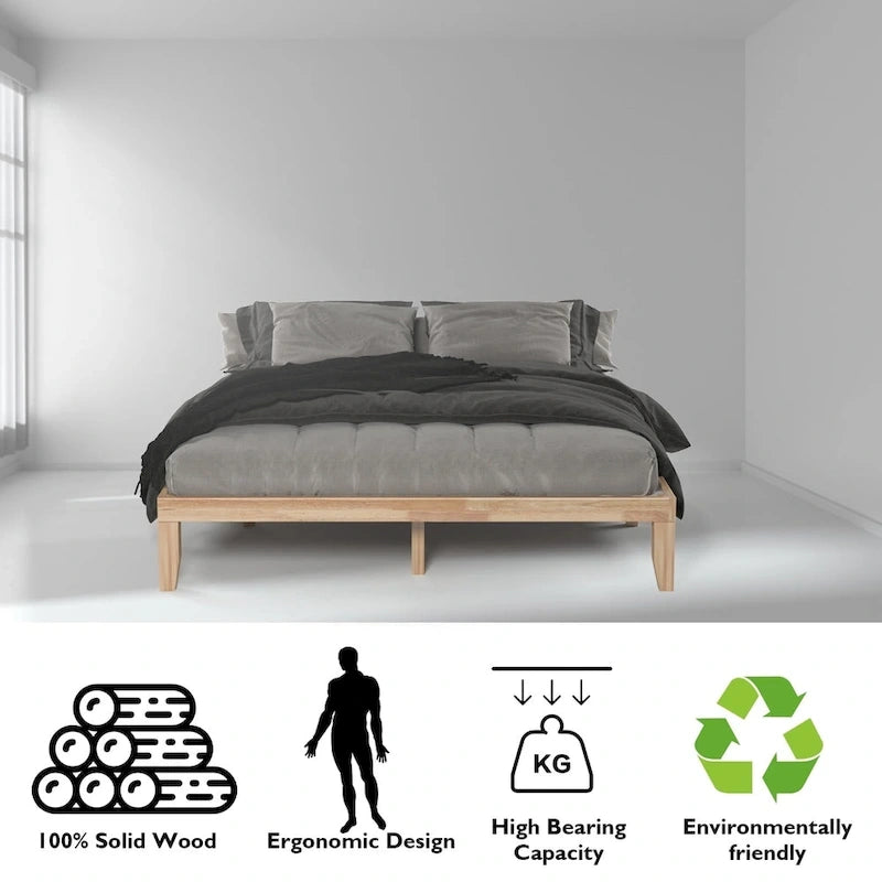 Costway Cadre de Lit King Size 14 Sommier à Lattes en Bois