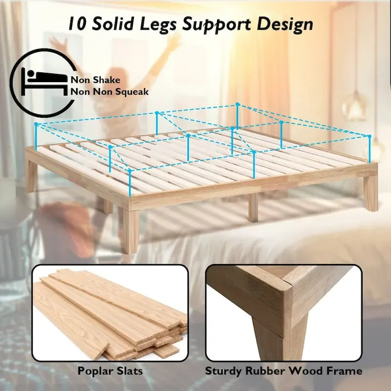 Costway Cadre de Lit King Size 14 Sommier à Lattes en Bois