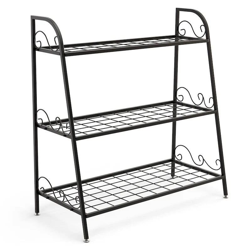 Costway Étagère Support à Fleurs à 3 Niveaux en Métal pour Pots de Plantes Porte-Plantes Présentoir