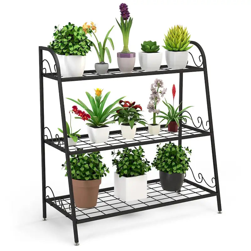 Costway Étagère Support à Fleurs à 3 Niveaux en Métal pour Pots de Plantes Porte-Plantes Présentoir