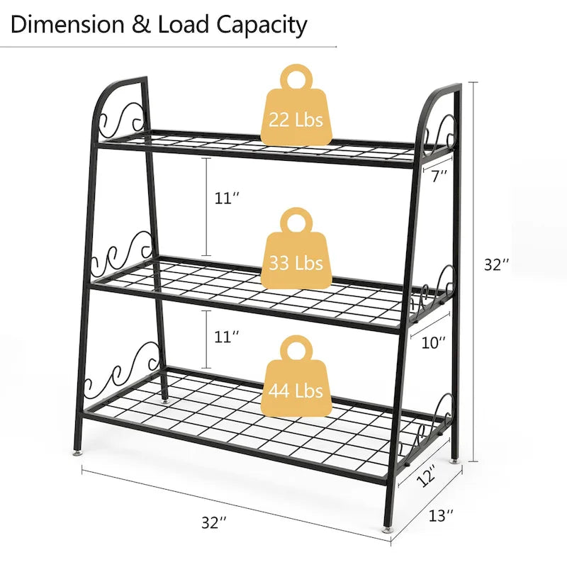 Costway Étagère Support à Fleurs à 3 Niveaux en Métal pour Pots de Plantes Porte-Plantes Présentoir