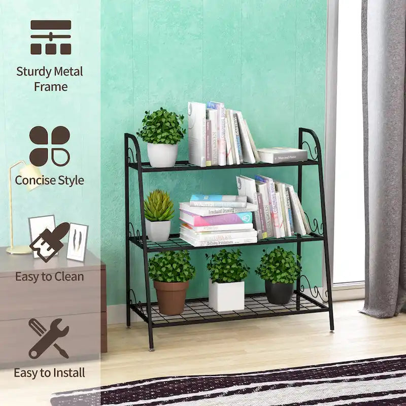 Costway Étagère Support à Fleurs à 3 Niveaux en Métal pour Pots de Plantes Porte-Plantes Présentoir