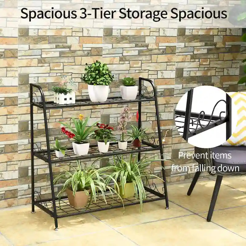 Costway Étagère Support à Fleurs à 3 Niveaux en Métal pour Pots de Plantes Porte-Plantes Présentoir